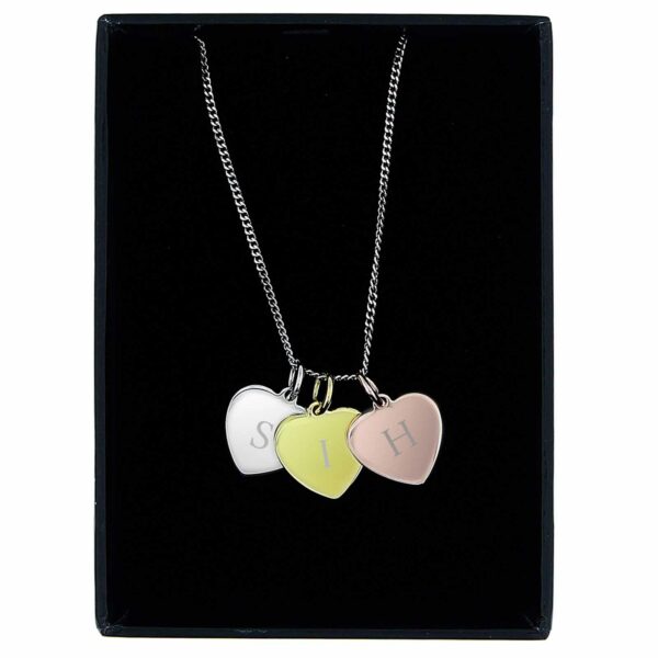 Gold Rose, Gold and Silver 3 Heart Initials Personalised Necklace