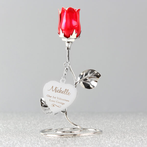 P0104L54 - Personalised Swirls & Hearts Red Rose Bud Ornament