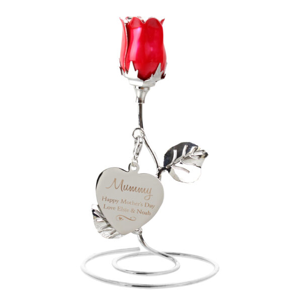 Personalised Swirls & Hearts Red Rose Bud Ornament