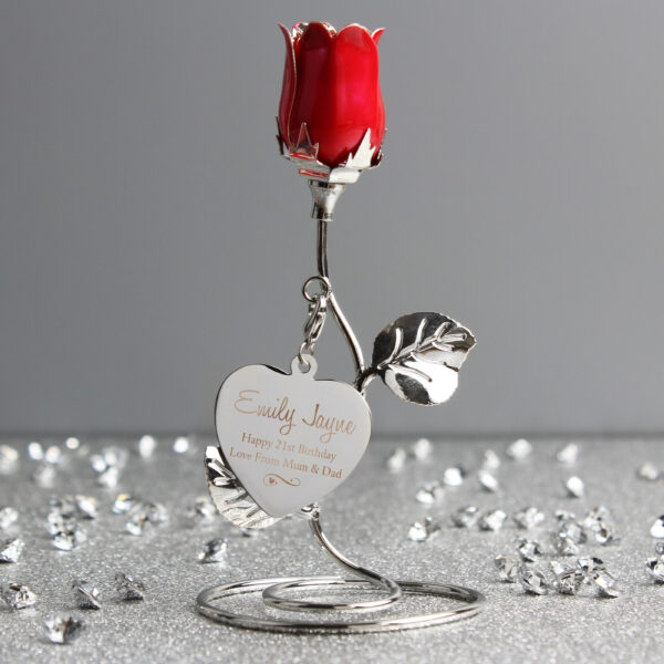 Red Rose Bud Ornament with Personalised Love heart - Image 3
