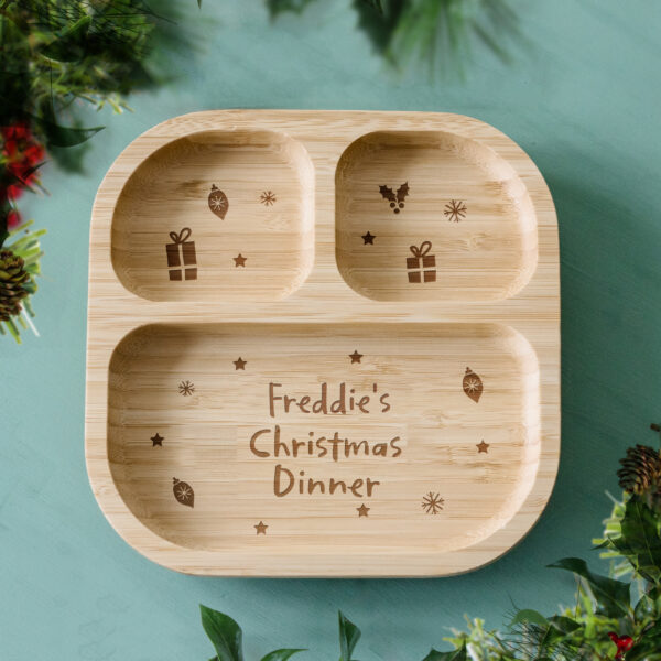 Christmas Dinner Wooden Baby Suction Plate