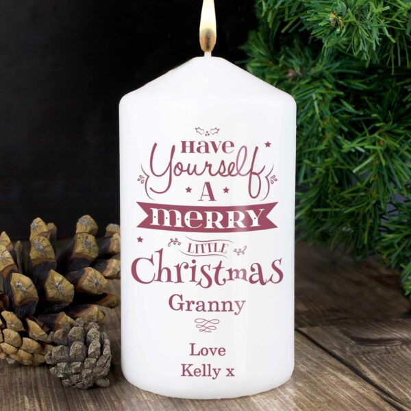 Merry Little Christmas Personalised Pillar Candle