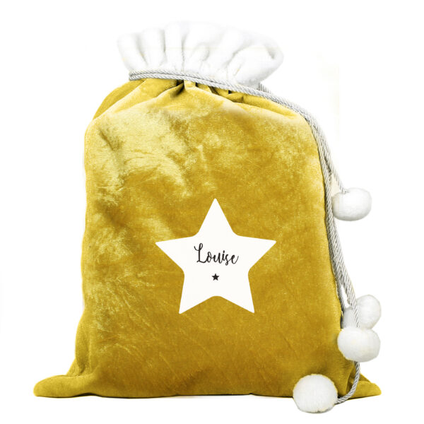 Personalised Star Luxury Pom-Pom Gold Santa Sack