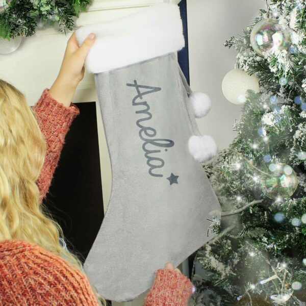 Silver Grey Personalised Santa Stocking