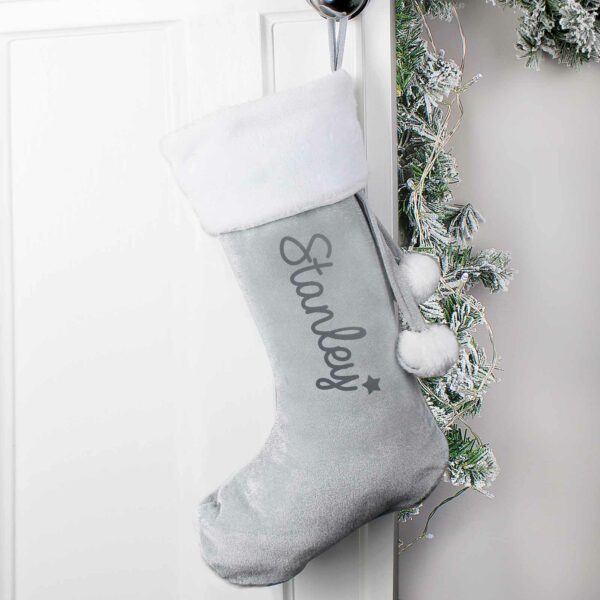 Silver Grey Personalised Santa Stocking