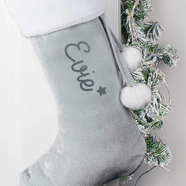 Silver Grey Personalised Santa Stocking