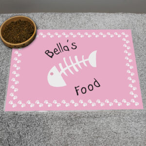 Personalised Pink Fish Bone Cat Bowl Mat