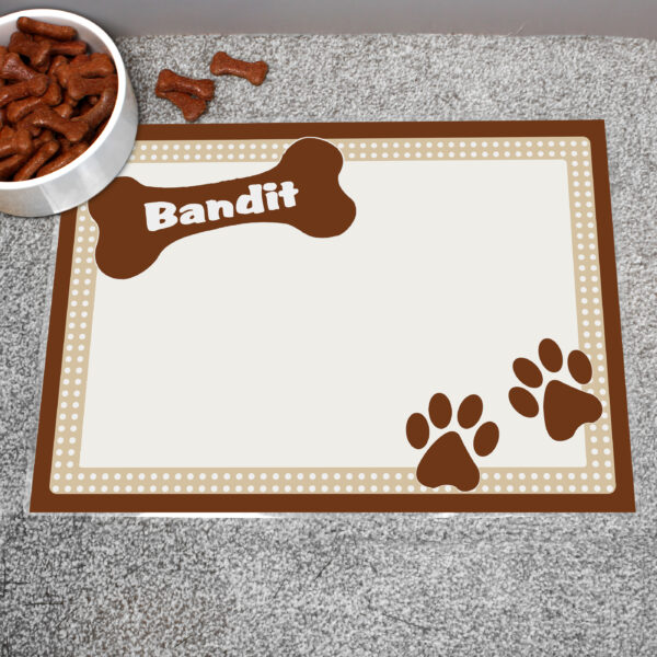 Brown Dotty Personalised Dog Pet Bowl Mat