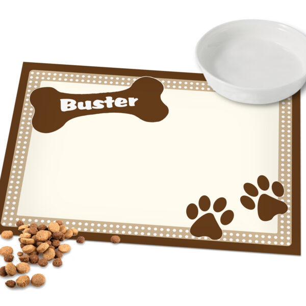 Brown Dotty Personalised Dog Pet Bowl Mat