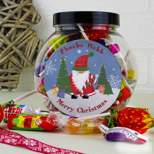 Tartan Santa Personalised Sweet Jar
