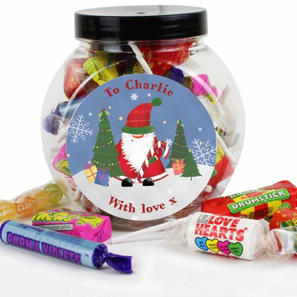 Tartan Santa Personalised Sweet Jar