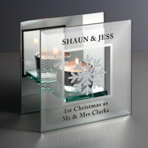 Personalised Snowflake Silver Glitter Tea Light Holder