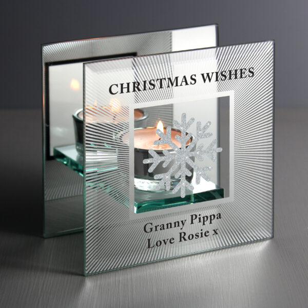 Personalised Snowflake Silver Glitter Tea Light Holder