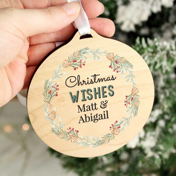 Wooden Wreath Design Personalised Tree Decoration