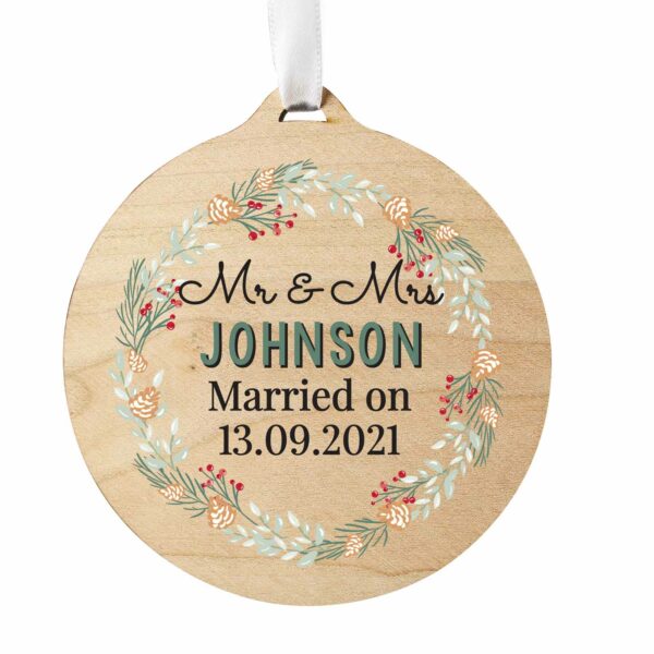 Wooden Wreath Design Personalised Tree Decoration