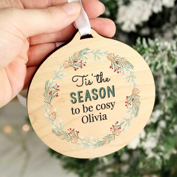 Wooden Wreath Design Personalised Tree Decoration