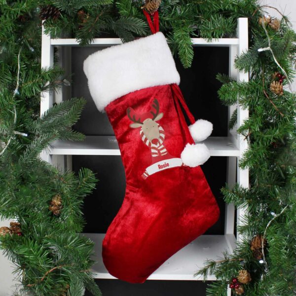 Luxury Red Personalised Christmas Stockings Retro Reindeer