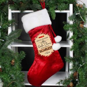 Luxury Red Personalised Christmas Stockings Special Delivery