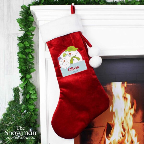 Luxury Red Personalised Christmas Stockings The Snowman and Snowdog