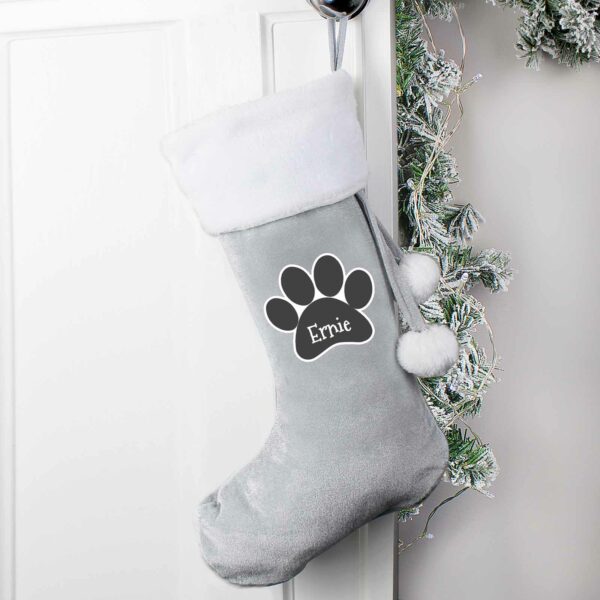 Personalised Santa Christmas Stocking Grey Pawprint