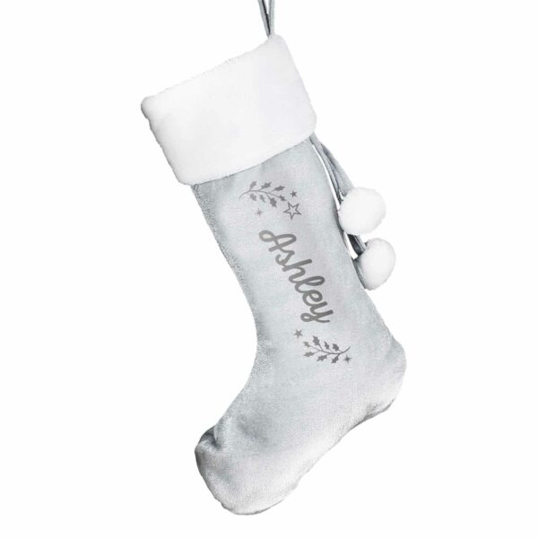 Luxury Silver Grey Personalised Santa Christmas Stocking, Many Designs - Image 4